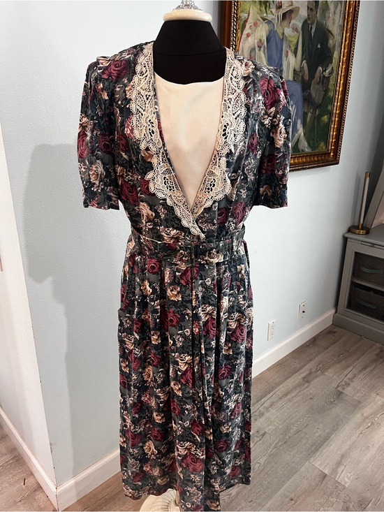 Ms. Choice Dresses & Skirts - Ms Choice Vintage 1980s Floral Puff Sleeve Melanie Griffith Lace Belt XL